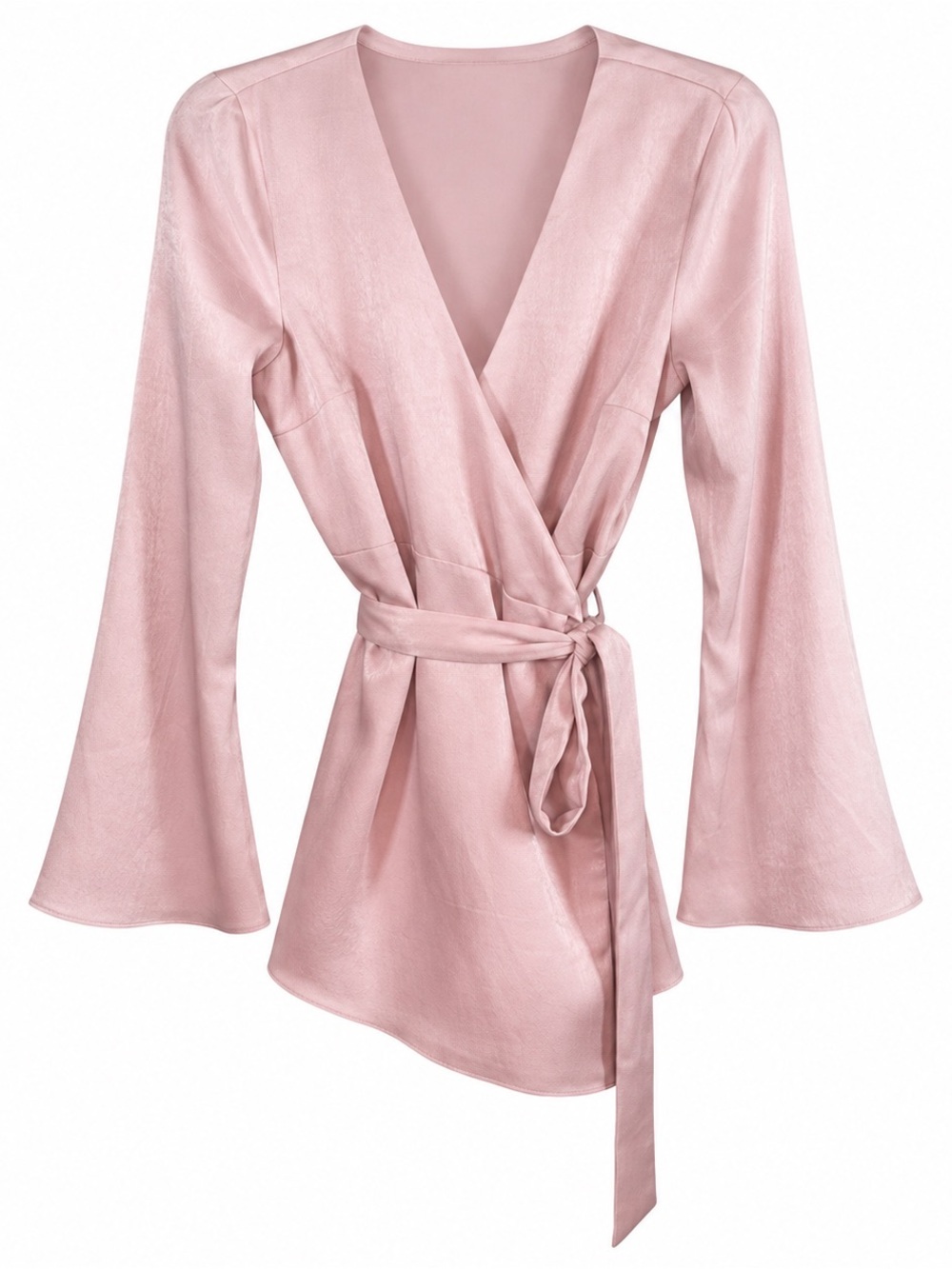 House of Harlow 1960 Blush Pink Tencel Wrap Blouse Bell Sleeves Medium